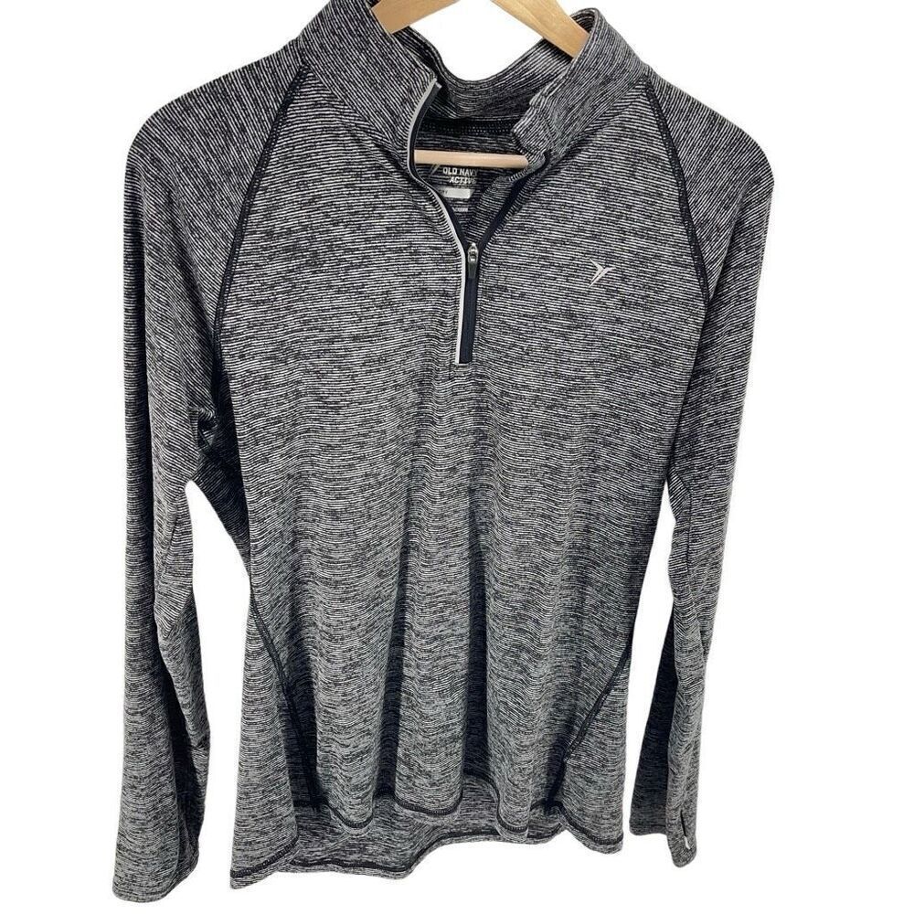Old Navy Women's Pullover Sweatshirt Half Zip Raglan Sleeve Black White Large